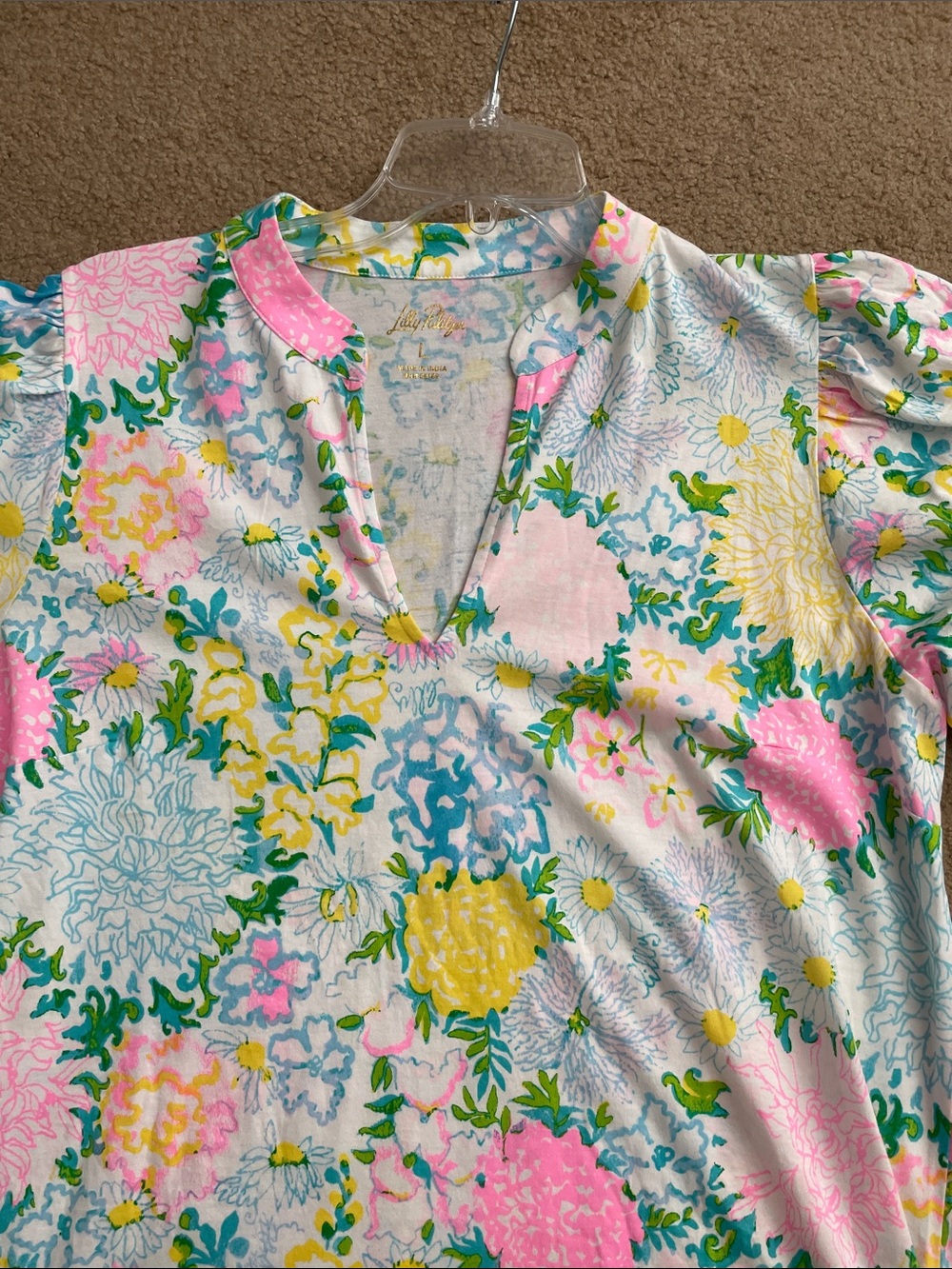 Lilly Pulitzer Pastel Floral V-Neck Mini Dress in Pink, Yellow & Blue - Picture 2 of 6